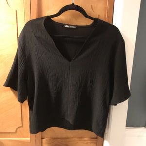 Slouchy V-Neck Short-Sleeved Blouse